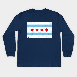 Vintage Distressed Chicago City Flag Kids Long Sleeve T-Shirt